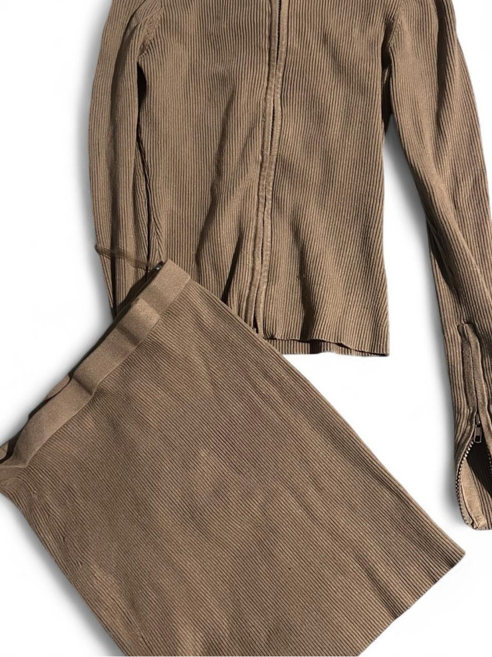 Ribbed Two-Piece Skirt Set in Taupe